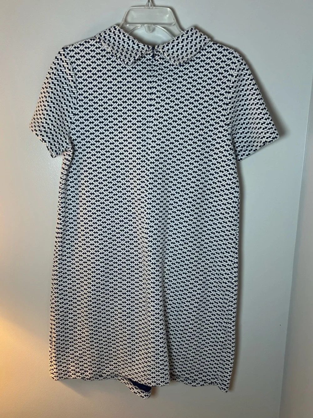 Tyler Boe Kristin Woven Chain Link Blue White Roll Neck Shift Dress Preppy Sz M - Picture 5 of 6